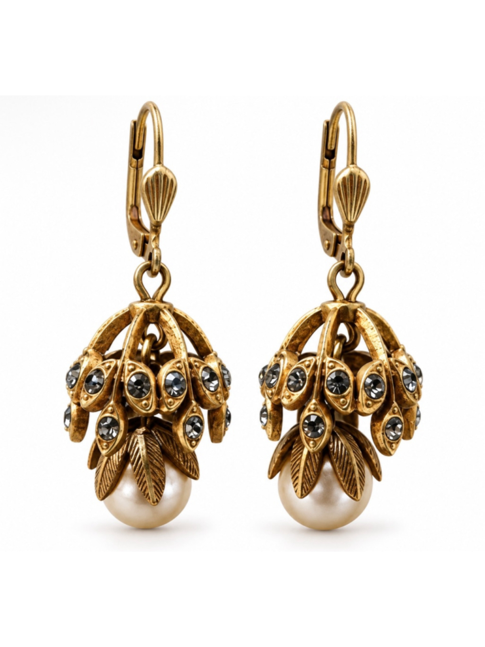 Women's Anthropologie Gold Pearl Crystal Dangle Earrings One Size